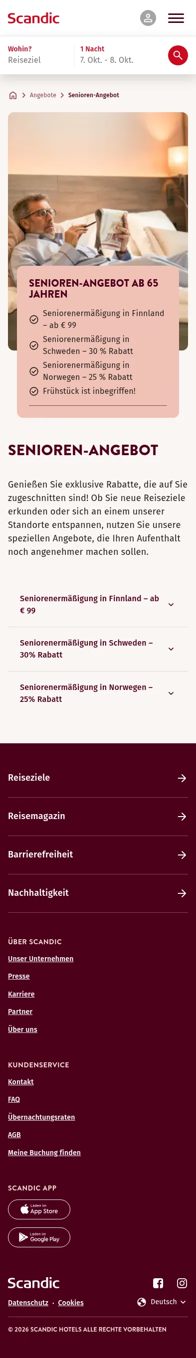 scandichotels.com/de/angebote/senioren-rabatt on mobile, full screenshot