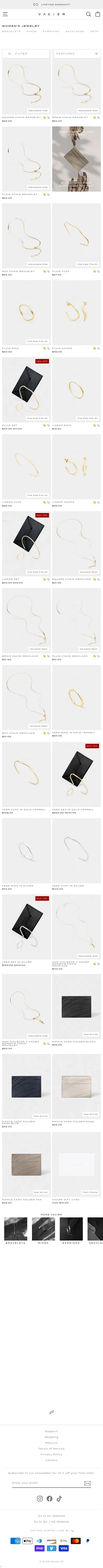 vacier.com/collections/womens-jewelry on mobile, full screenshot