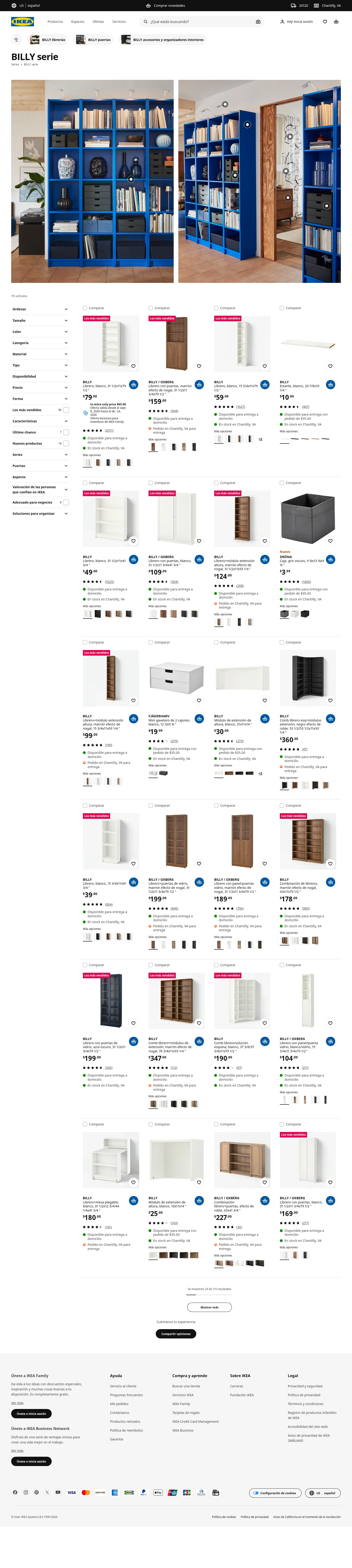 ikea.com/us/es/cat/serie-billy-28102 on desktop, full screenshot