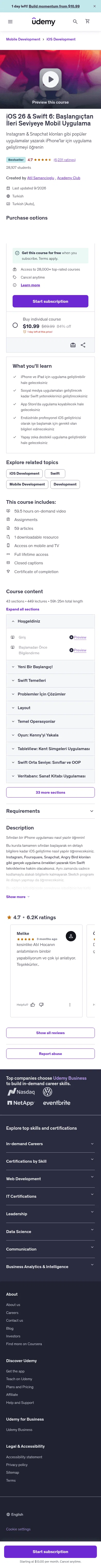 udemy.com/ios-gelistirme-kursu on mobile
