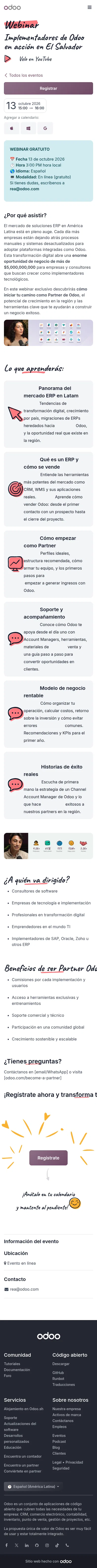 odoo.com/es/event/implementadores-de-odoo-en-accion-en-el-salvador-12667/register on mobile, full screenshot
