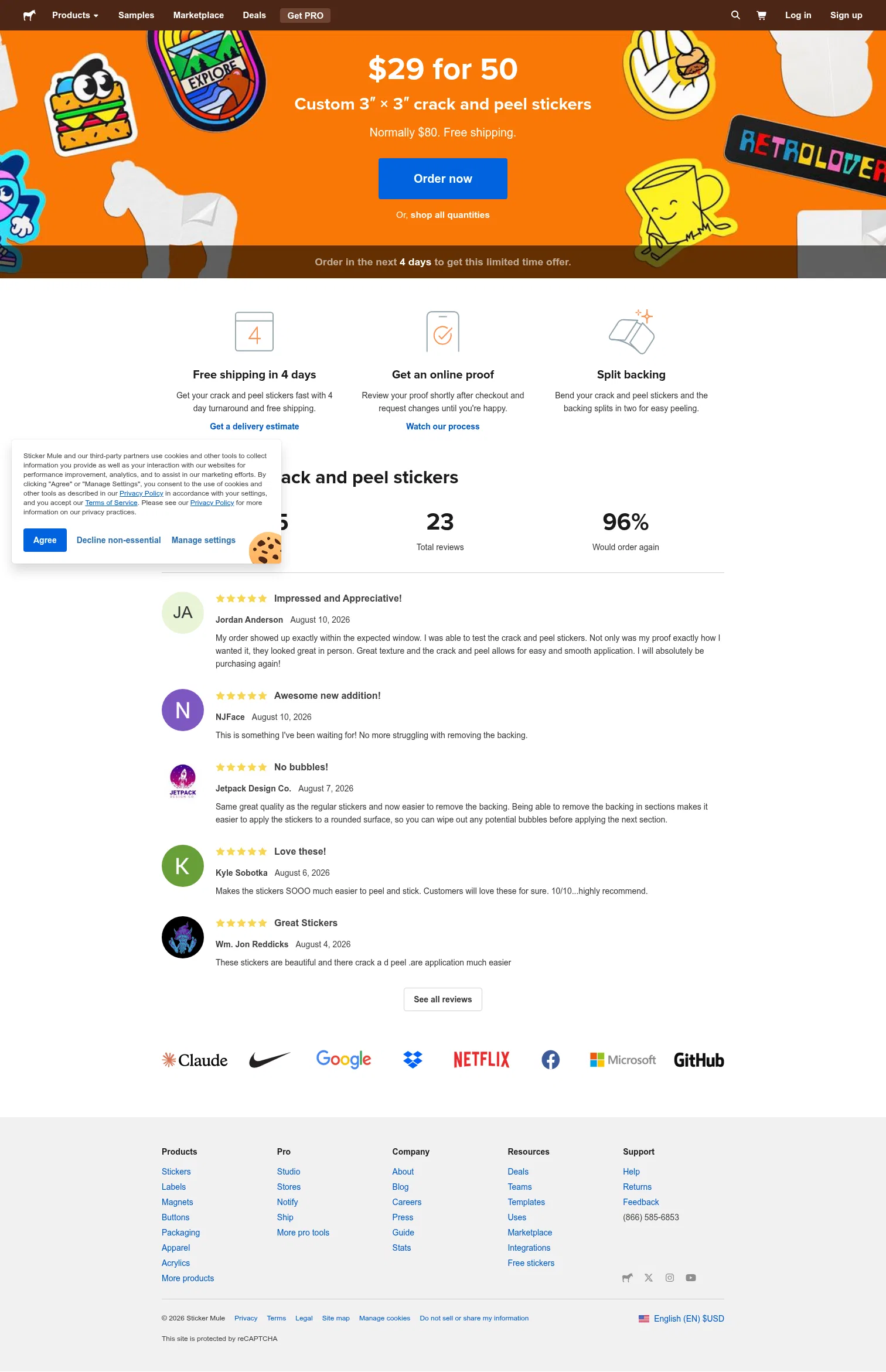 stickermule.com/deals on desktop, full screenshot