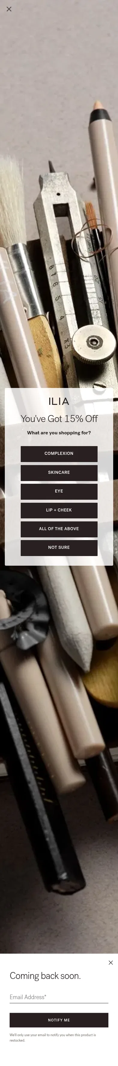 iliabeauty.com/pages/skin-tint-shade-finder on mobile, full screenshot