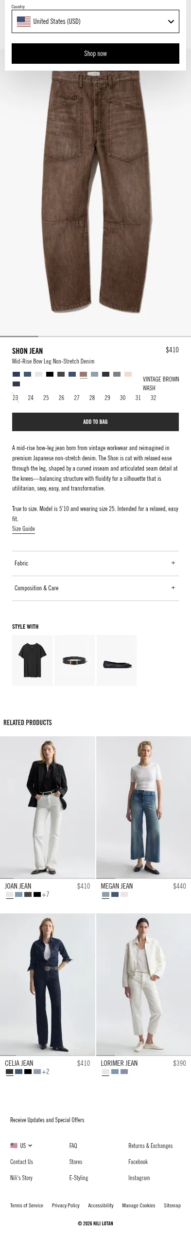 nililotan.com/products/shon-barrel-jean-brown-wash on mobile, full screenshot
