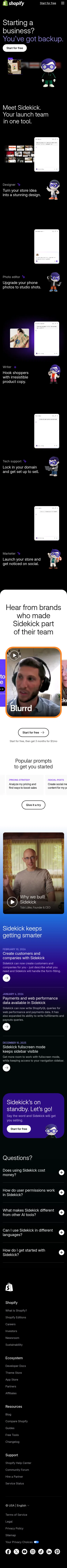 shopify.com/sidekick on mobile, full screenshot