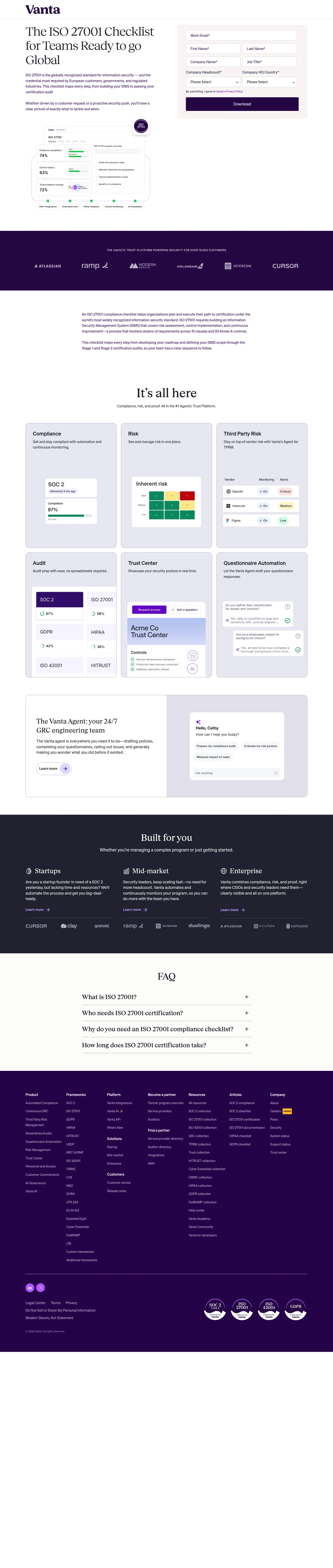 Vanta landing page