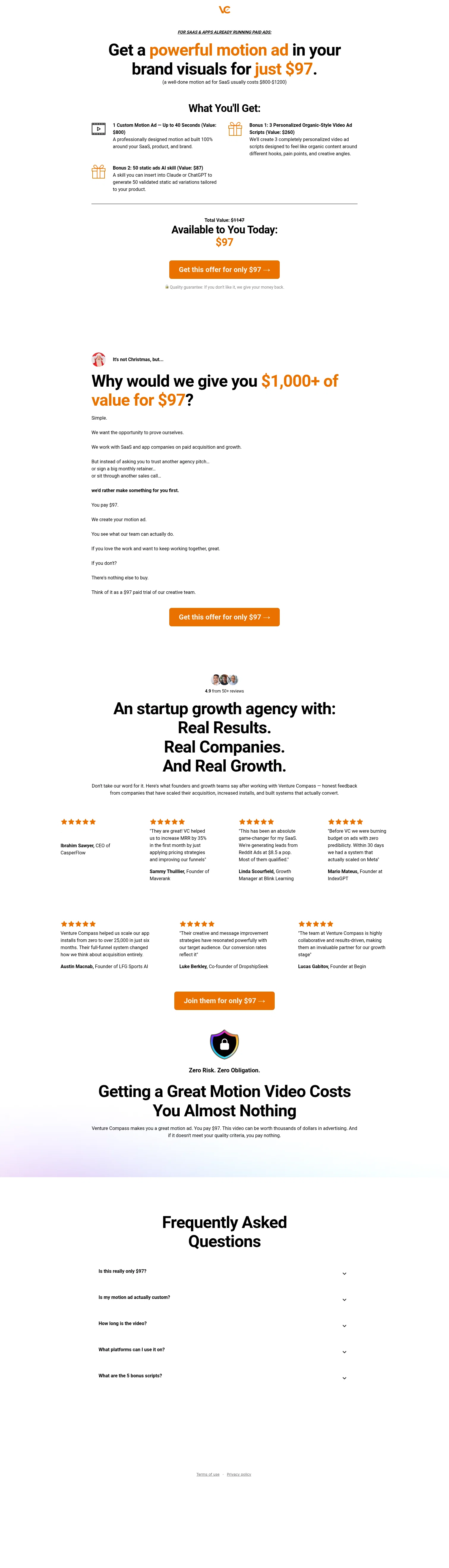 Venture Compass landing page