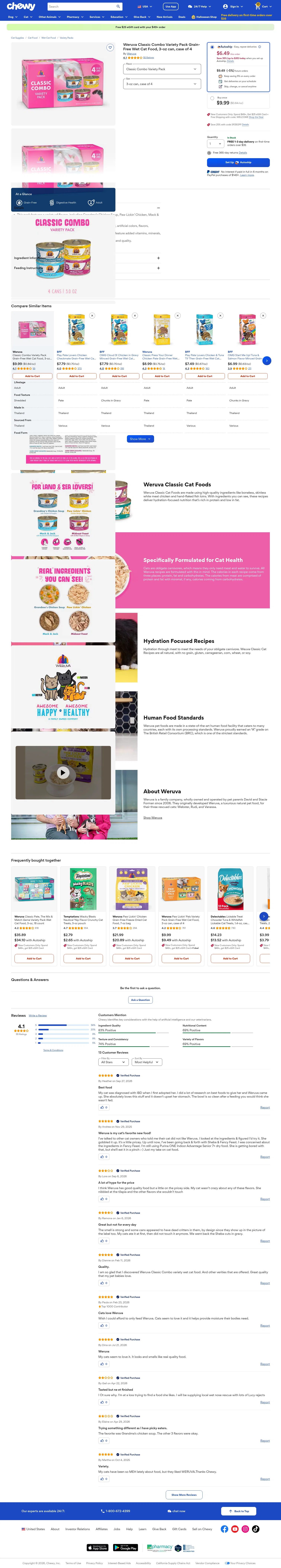 chewy.com/weruva-classic-combo-variety-pack/dp/1765638 on desktop, full screenshot