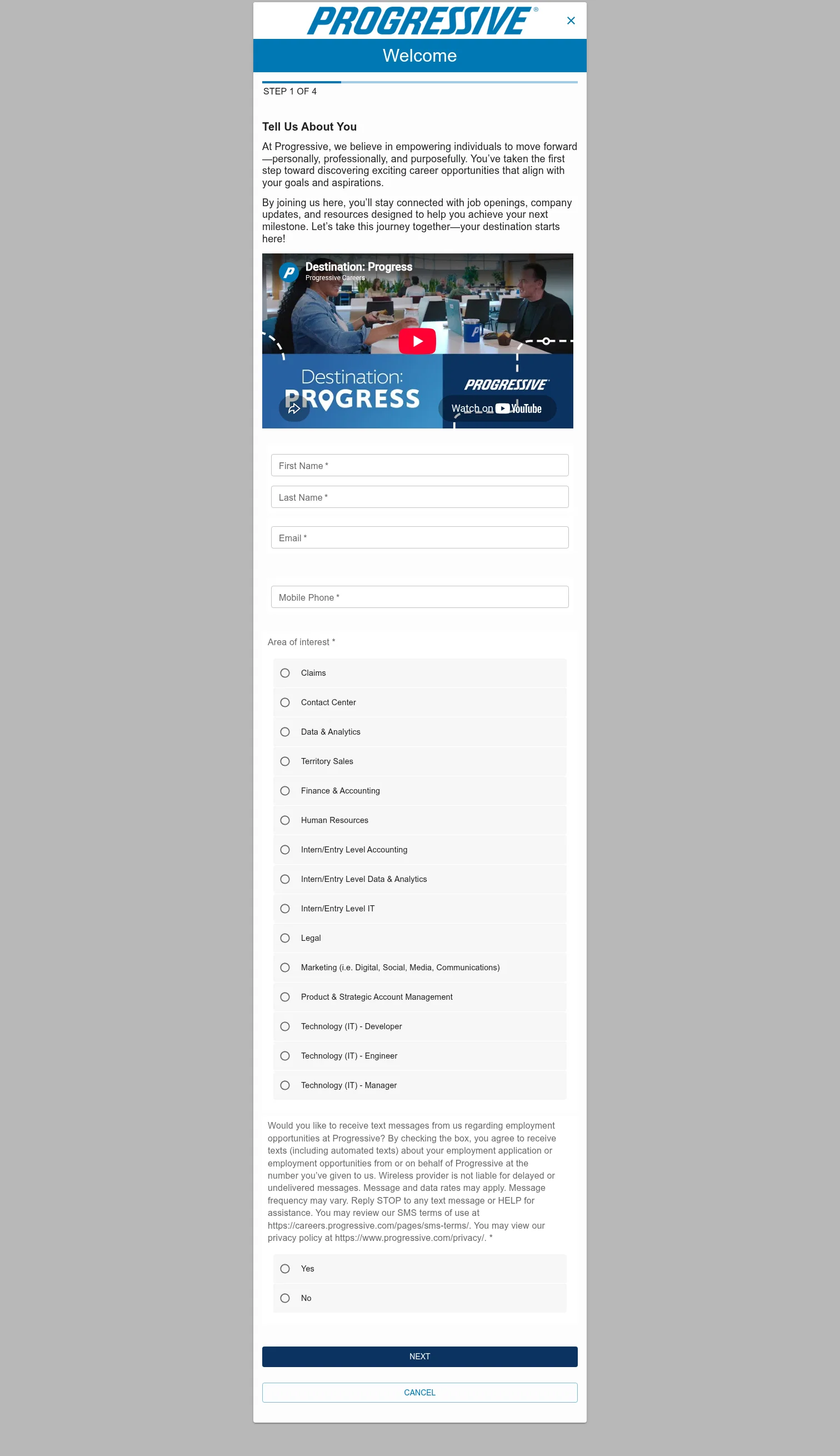 Progressive landing page