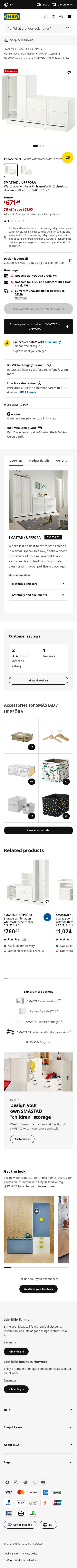 ikea.com/us/en/p/smastad-uppfoera-wardrobe-white-with-frame-with-2-chests-of-drawers-s99555901 on mobile, full screenshot