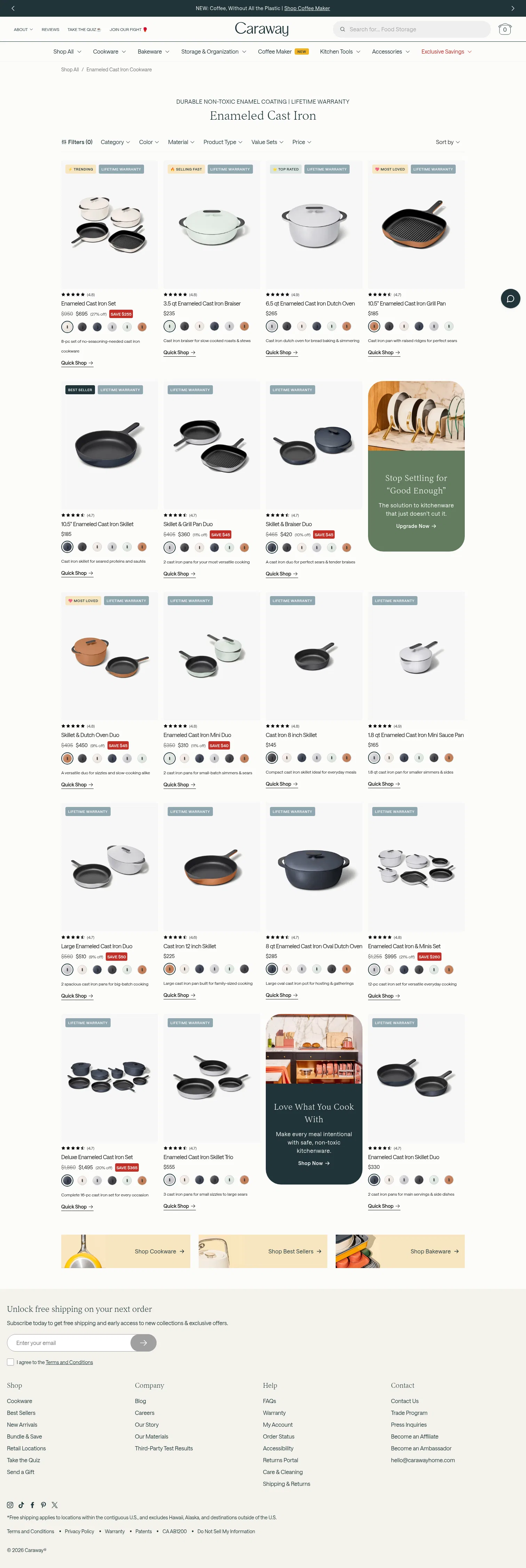 carawayhome.com/collections/enameled-cast-iron-cookware on desktop, full screenshot