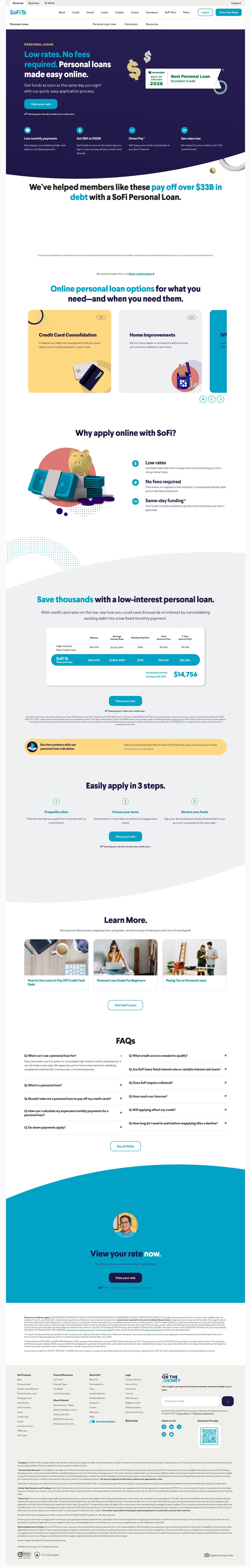 SoFi landing page