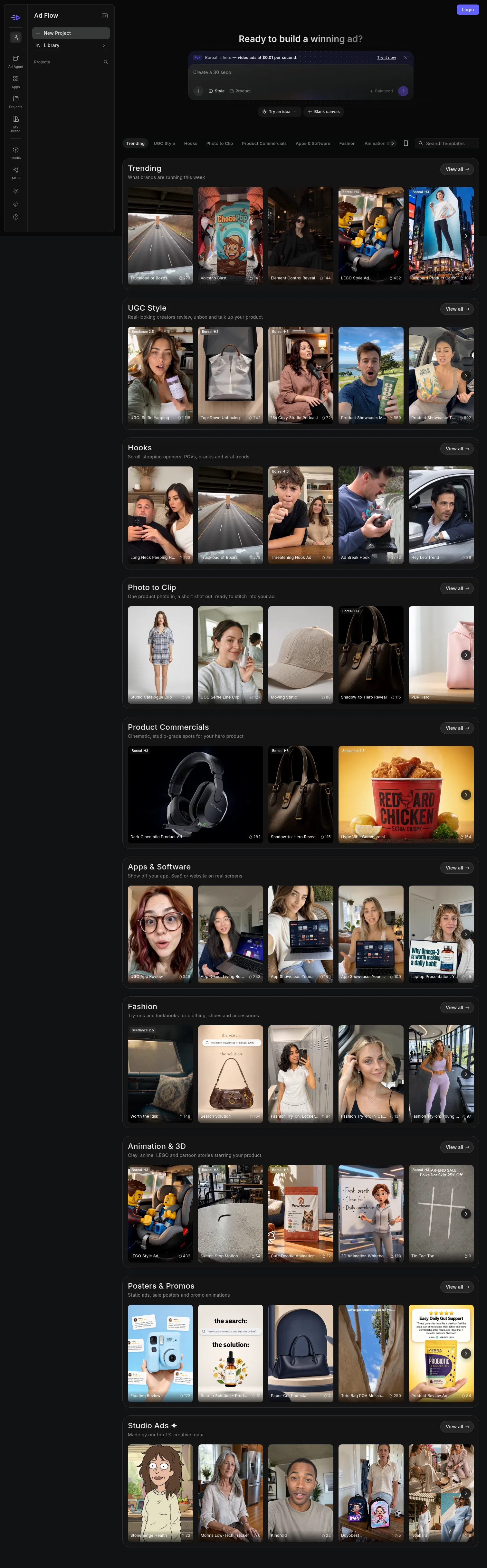 app.creatify.ai/adflow/new on desktop, full screenshot