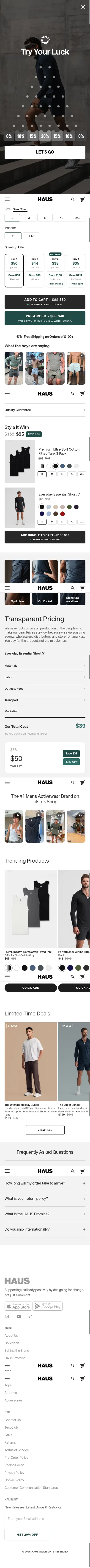 gohaus.com/products/squidhaus-essential-shorts-5inch-inseam on mobile, full screenshot
