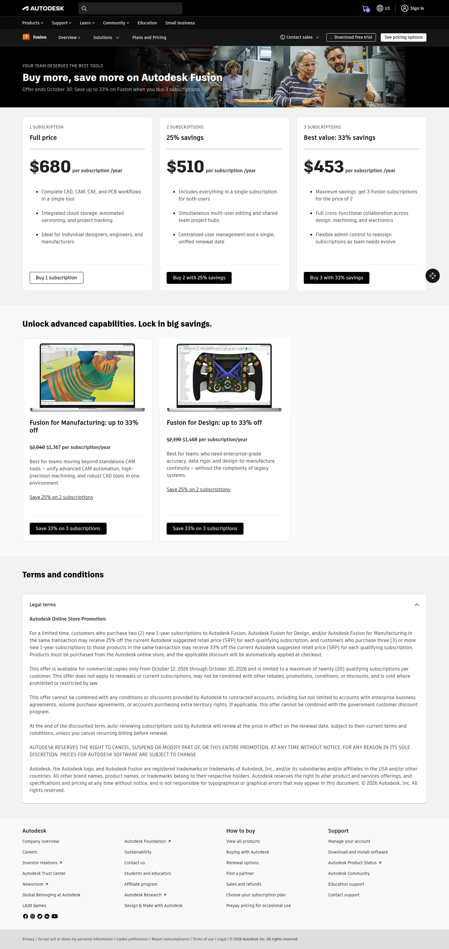 autodesk.com/campaigns/fusion-360/multi-seat-offer on desktop, full screenshot