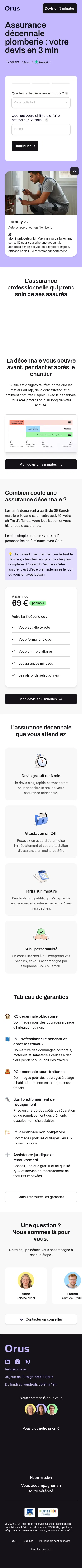 orus.eu/lp-form/assurance-decennale-ms-plombier on mobile, full screenshot