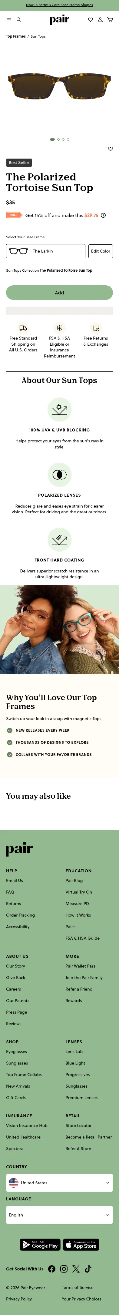 paireyewear.com/top-frames/sun-tops/the-tortoise-sun-top on mobile
