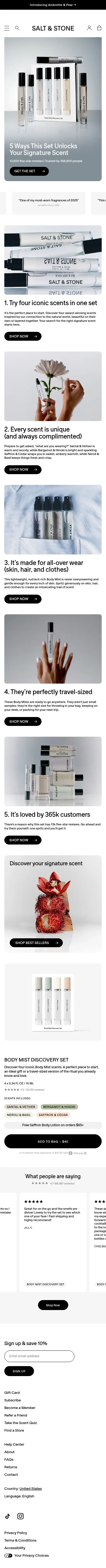 saltandstone.com/pages/5r-body-mist-v2 on mobile, full screenshot