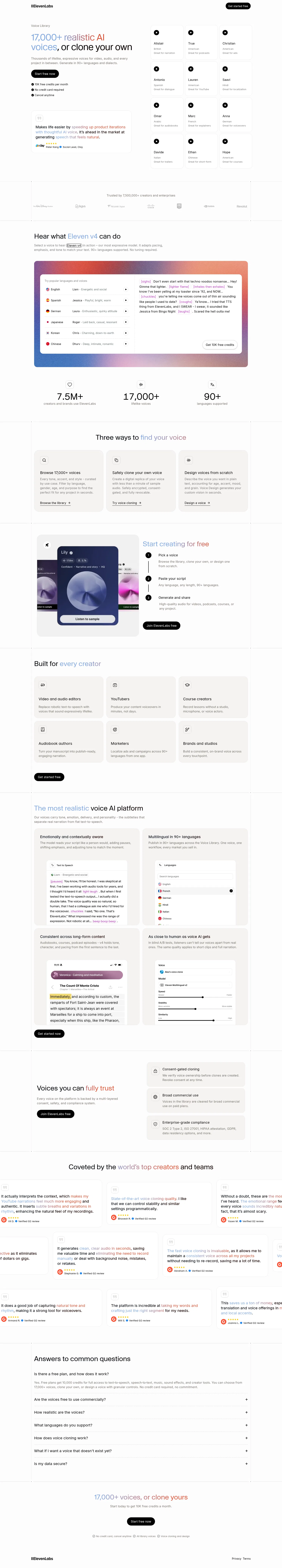join.elevenlabs.io/voice-library on desktop, full screenshot