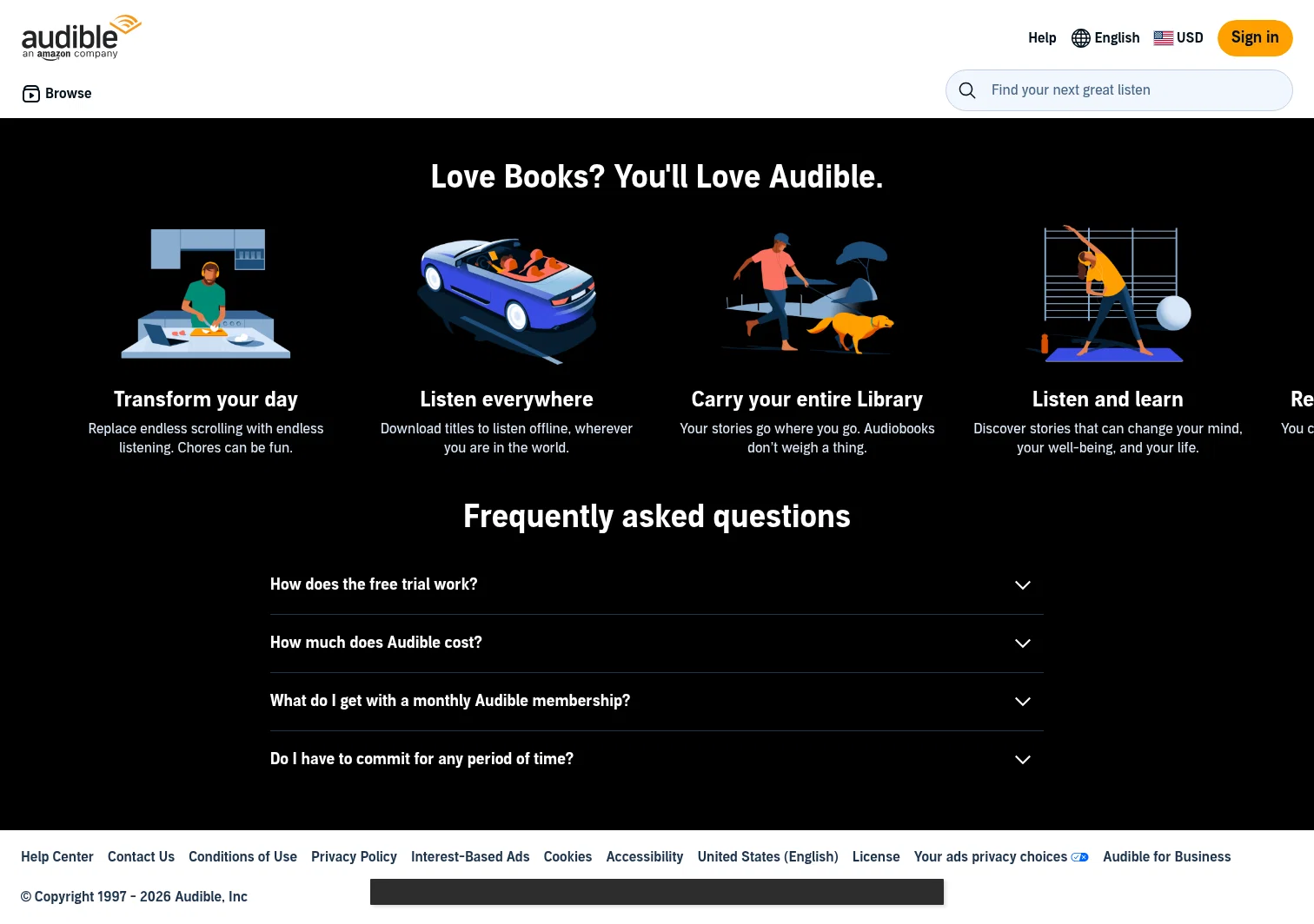 audible.com/ep/mytitle on desktop