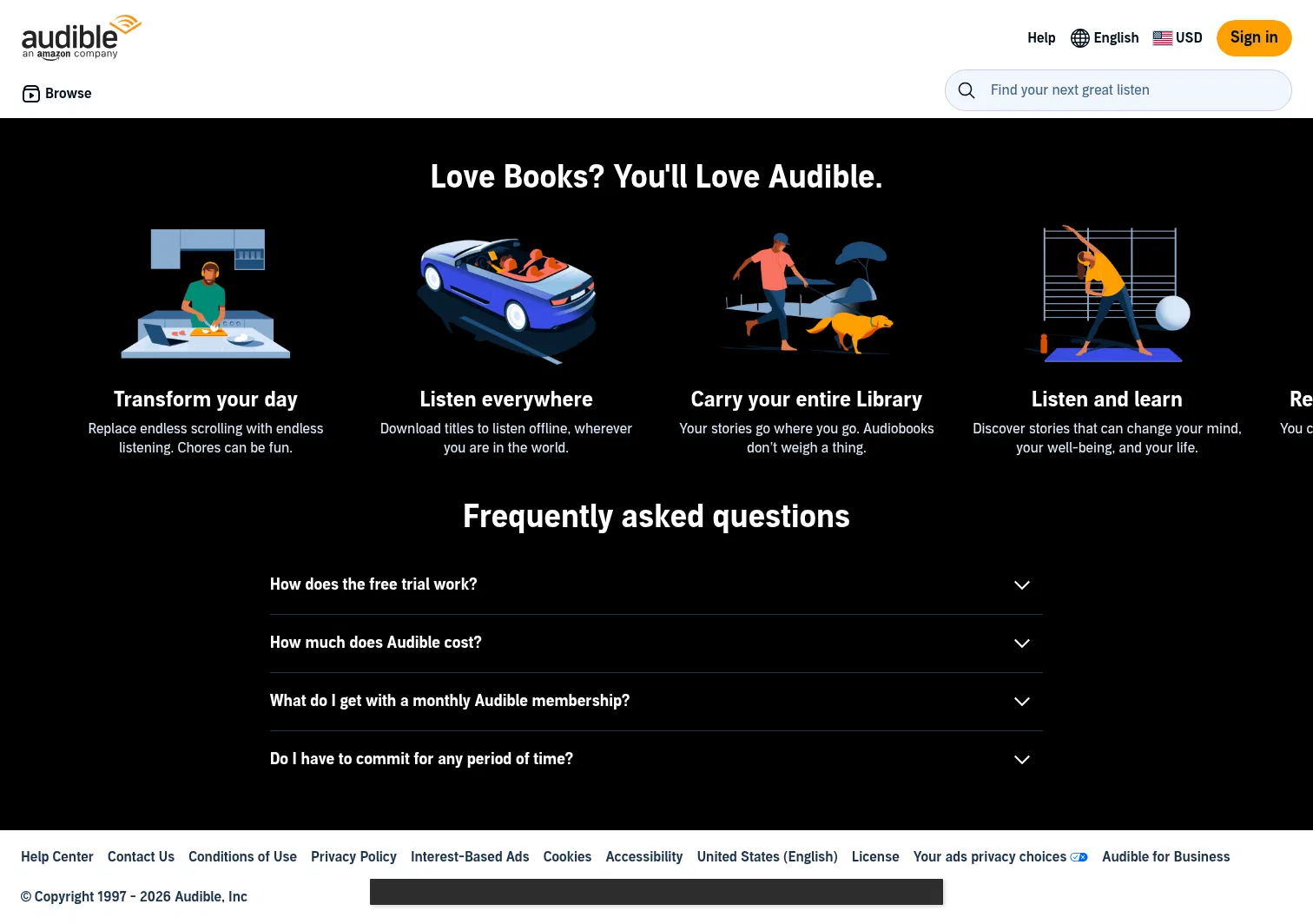 audible.com/ep/mytitle on desktop, full screenshot