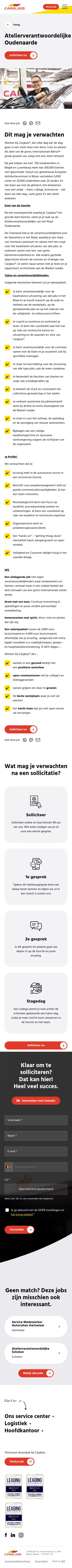 jobs.carglass.be/nl/vind-je-job/atelierverantwoordelijke-oudenaarde on mobile, full screenshot
