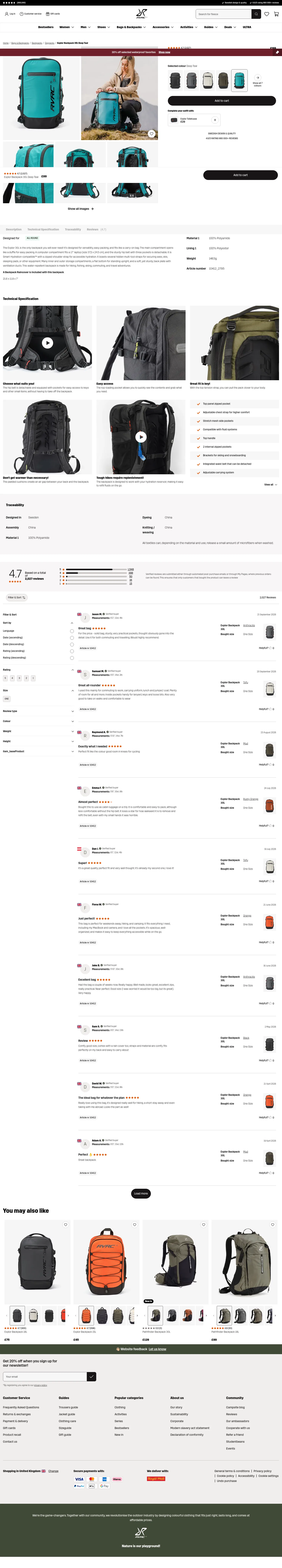 revolutionrace.co.uk/bags-backpacks/backpacks/daypacks/explor-backpack-30-unisex on desktop, full screenshot