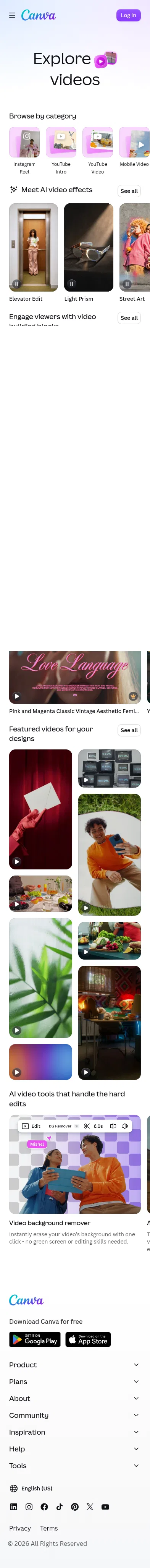 canva.com/videos on mobile, full screenshot