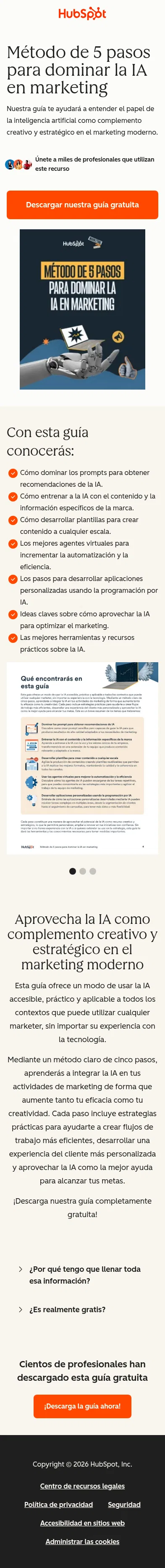 offers.hubspot.es/5-pasos-para-dominar-ia-marketing on mobile, full screenshot