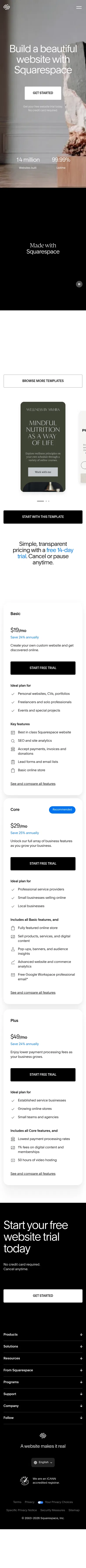 squarespace.com/go/build-a-website/uk on mobile, full screenshot