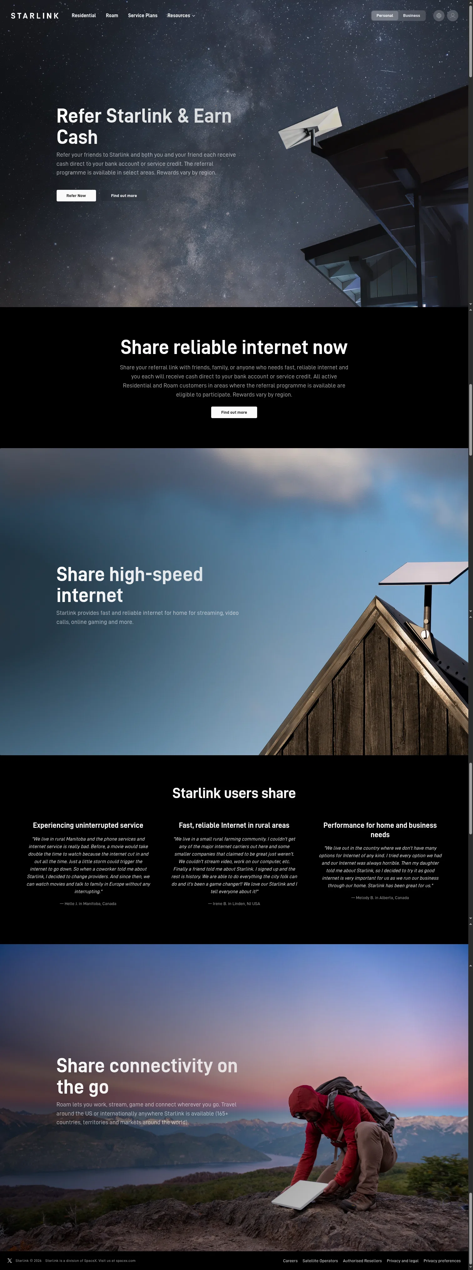 Starlink landing page