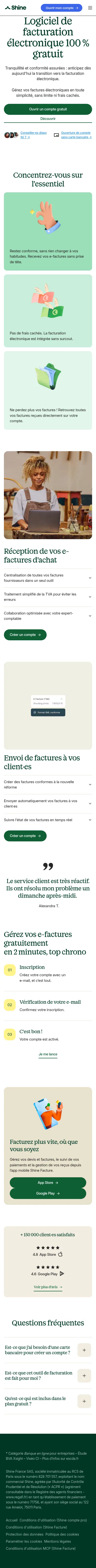 shine.fr/lp/outil-facturation-electronique-gratuit on mobile, full screenshot