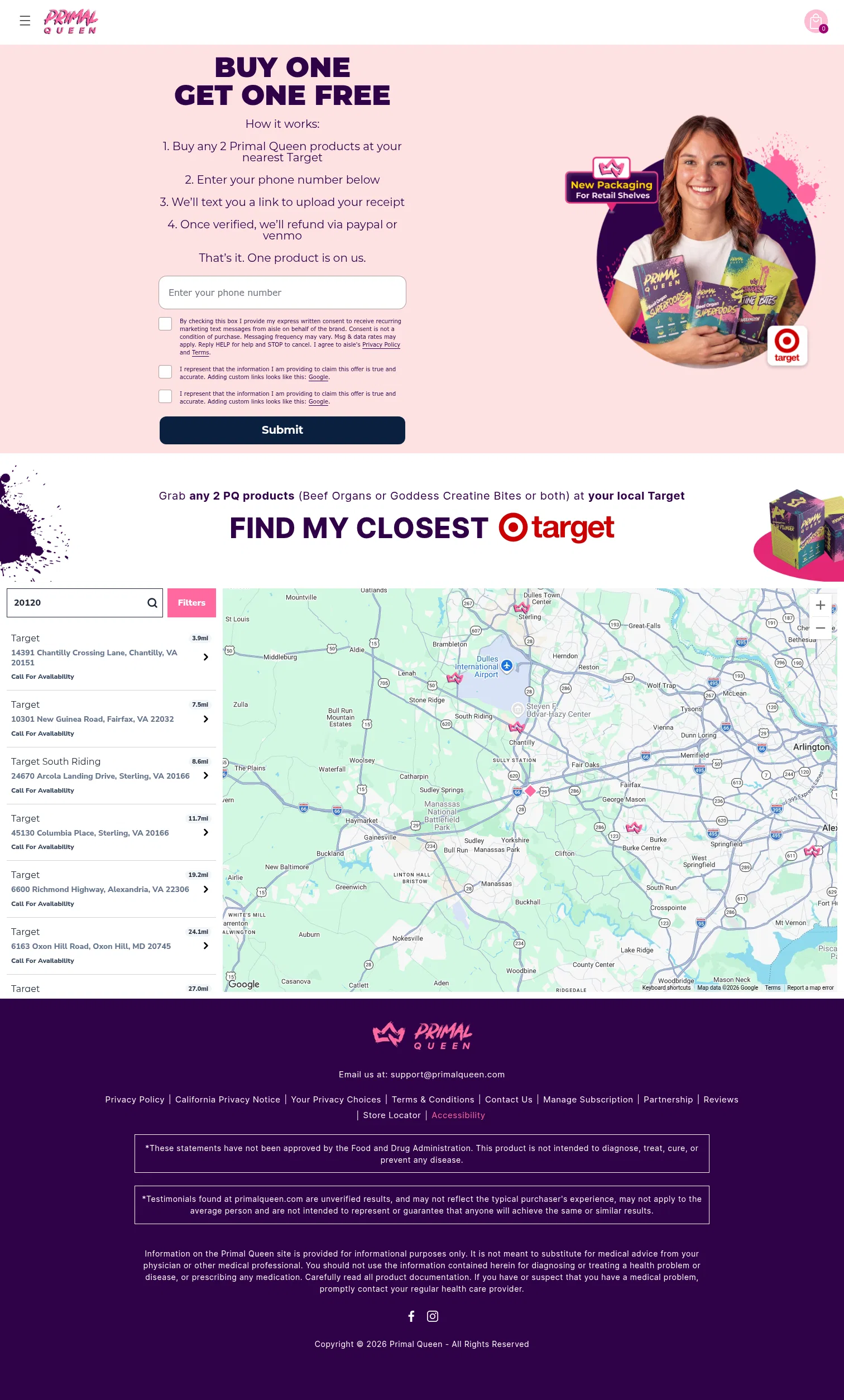primalqueen.com/pages/b1g1-campaign on desktop, full screenshot