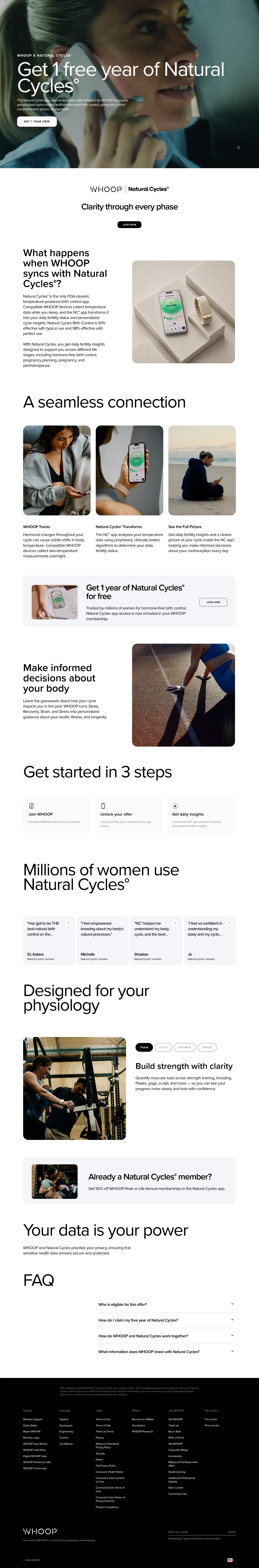 whoop.com/natural-cycles on desktop, full screenshot