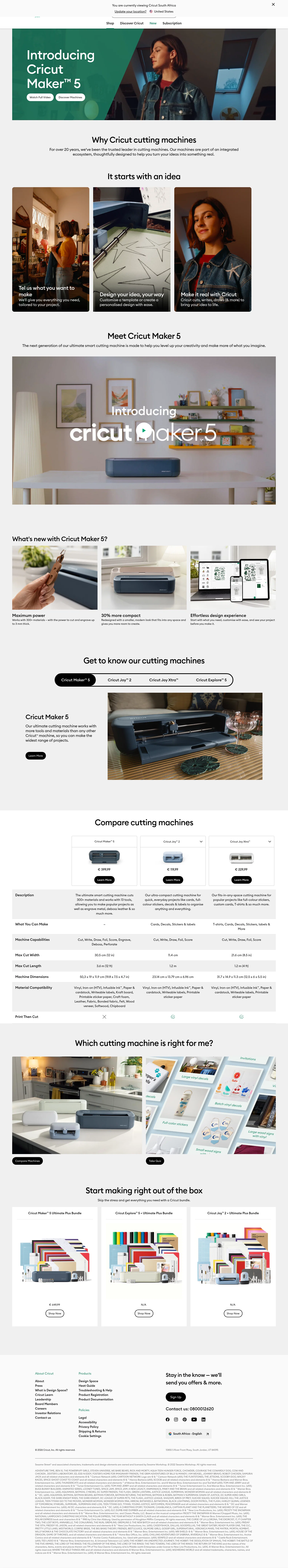 cricut.com/en-za/discover-machines on desktop