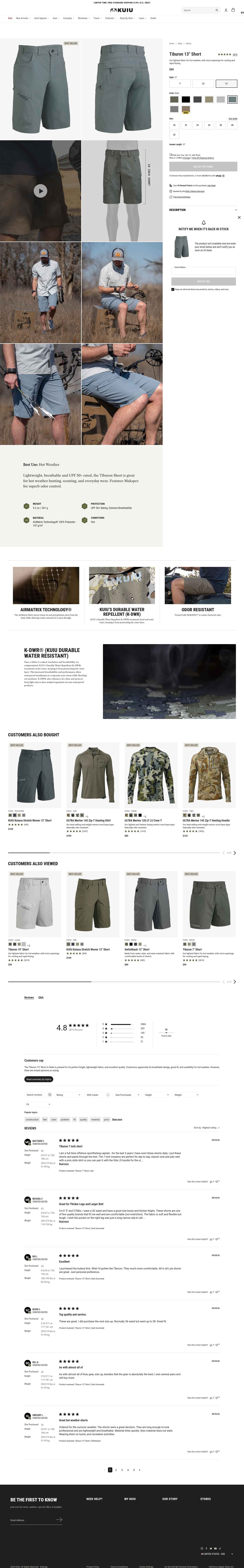 kuiu.com/products/tiburon-13-short-slate on desktop