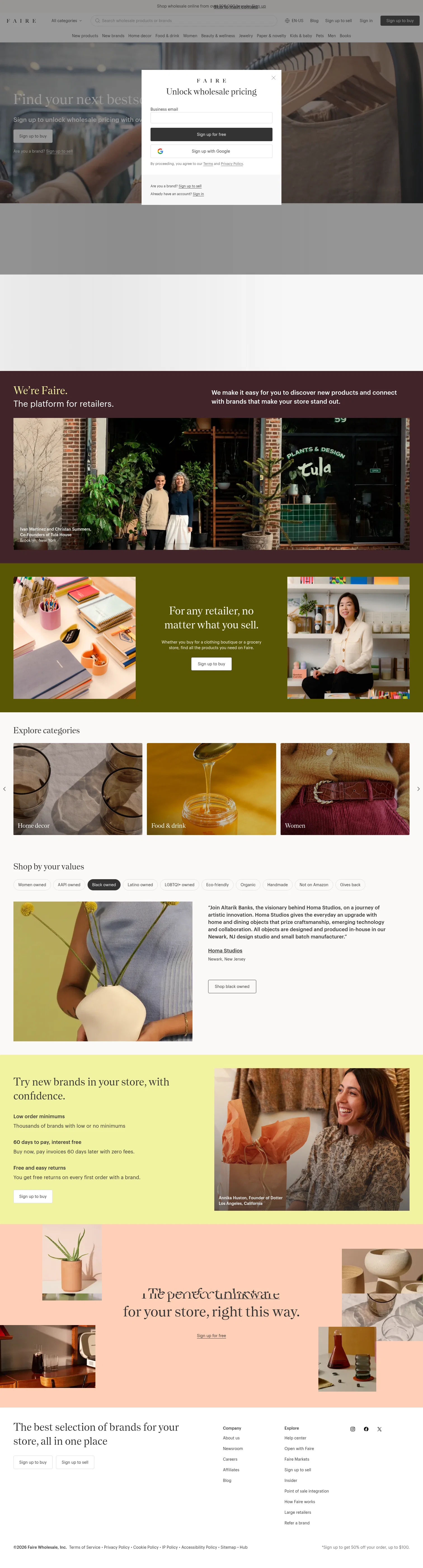 Faire landing page
