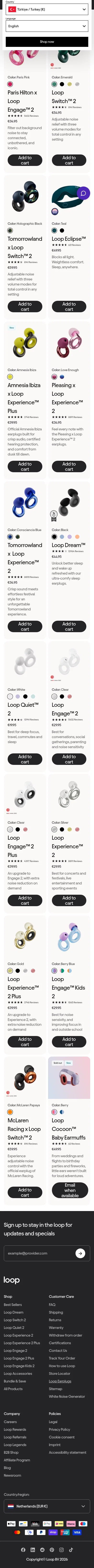 loopearplugs.com/collections/earplugs on mobile, full screenshot