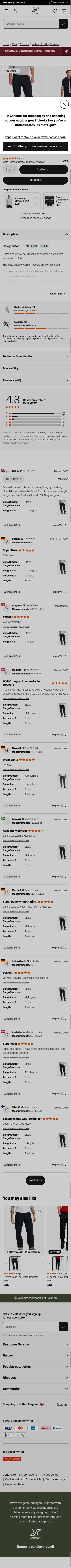 revolutionrace.co.uk/men/trousers/walking-hiking-trousers/vista-outdoor-cargo-pants-men on mobile, full screenshot