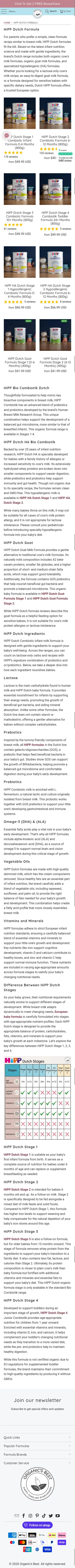 organicsbestshop.com/collections/hipp-dutch-formula on mobile, full screenshot