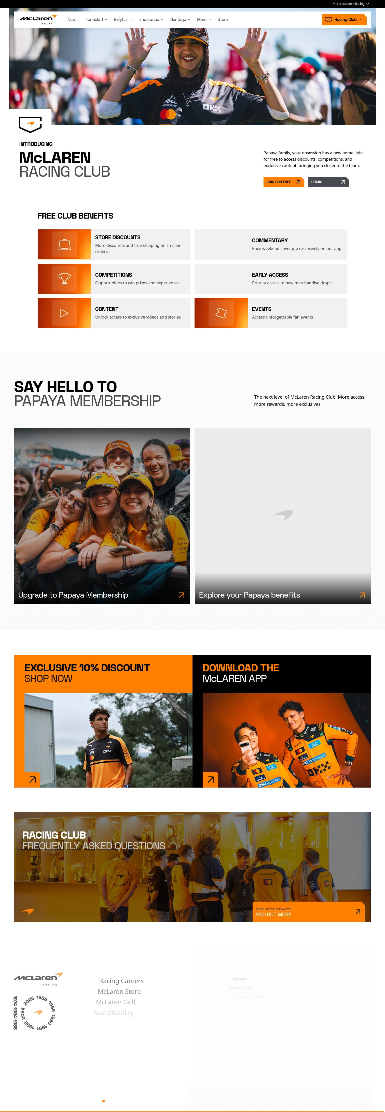 mclaren.com/racing/mclaren-racing-club on desktop, full screenshot