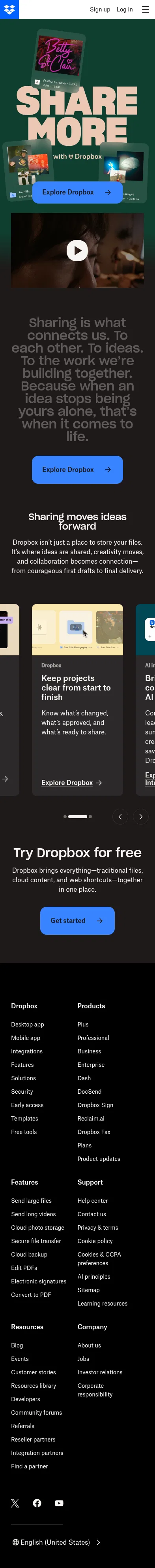 dropbox.com/campaigns/share-more on mobile, full screenshot