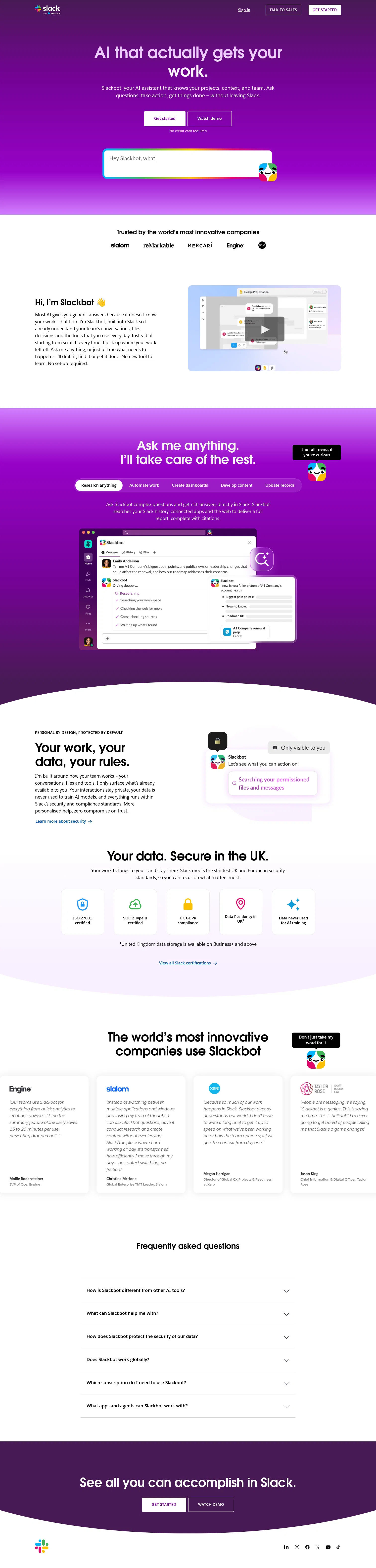 Slack landing page