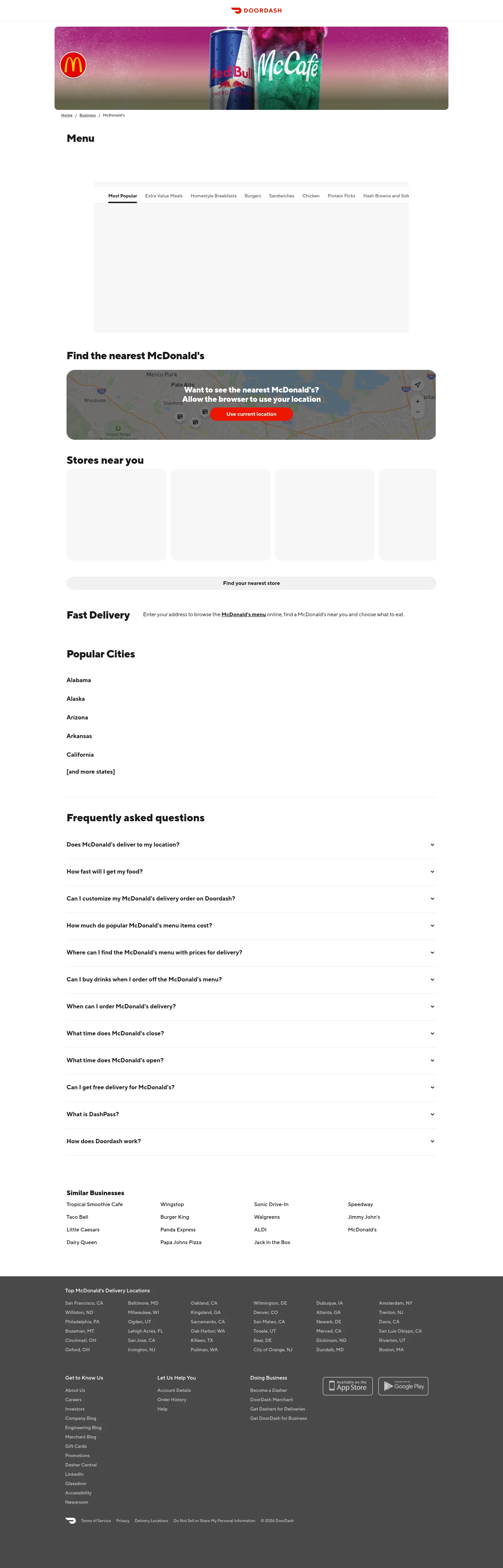 DoorDash landing page