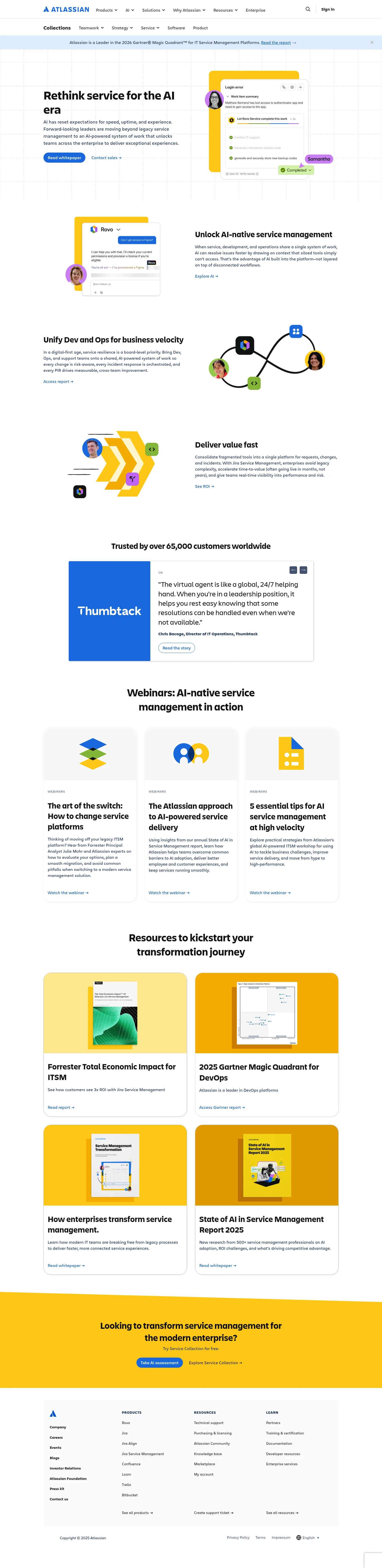 atlassian.com/collections/service/ai-transformation on desktop