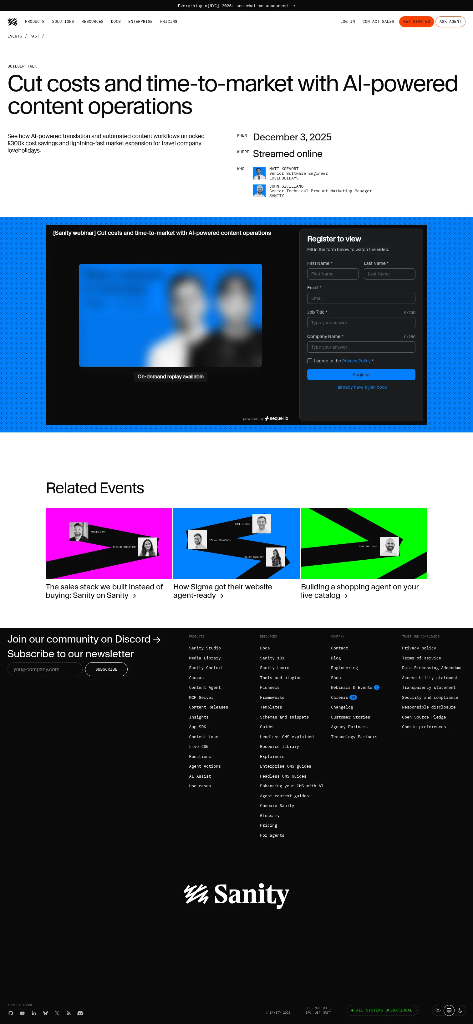 Sanity landing page