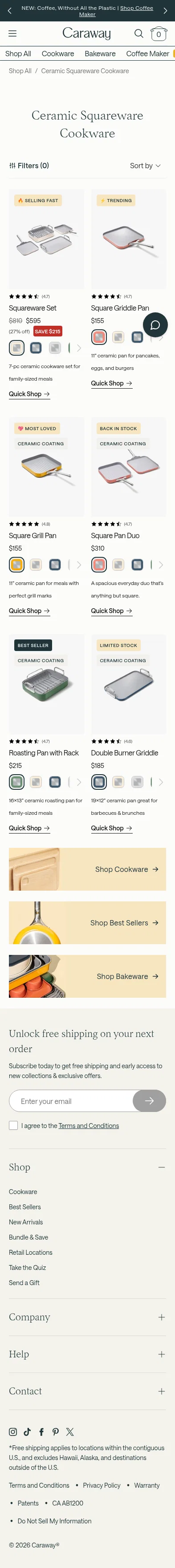 carawayhome.com/collections/ceramic-squareware-cookware on mobile