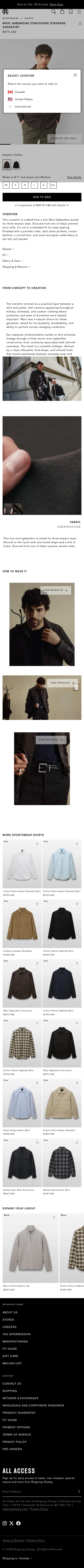 ca.reigningchamp.com/products/wool-gabardine-concourse-standard-overshirt-heather-coffee on mobile, full screenshot
