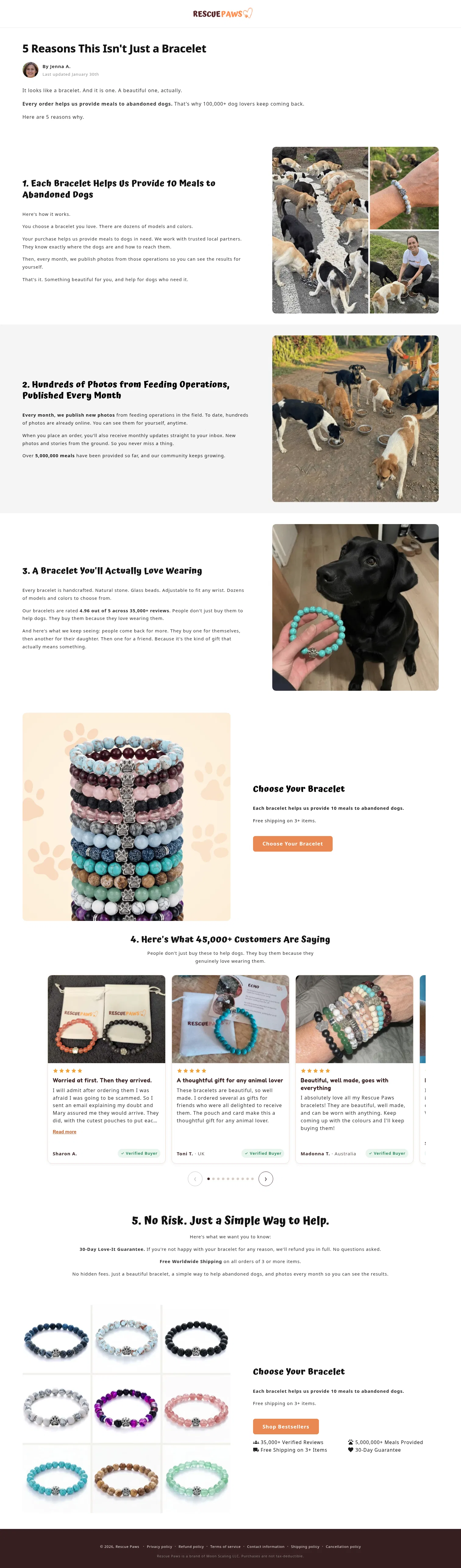 therescuepaws.com/pages/5-reasons-this-isnt-just-a-bracelet on desktop, full screenshot