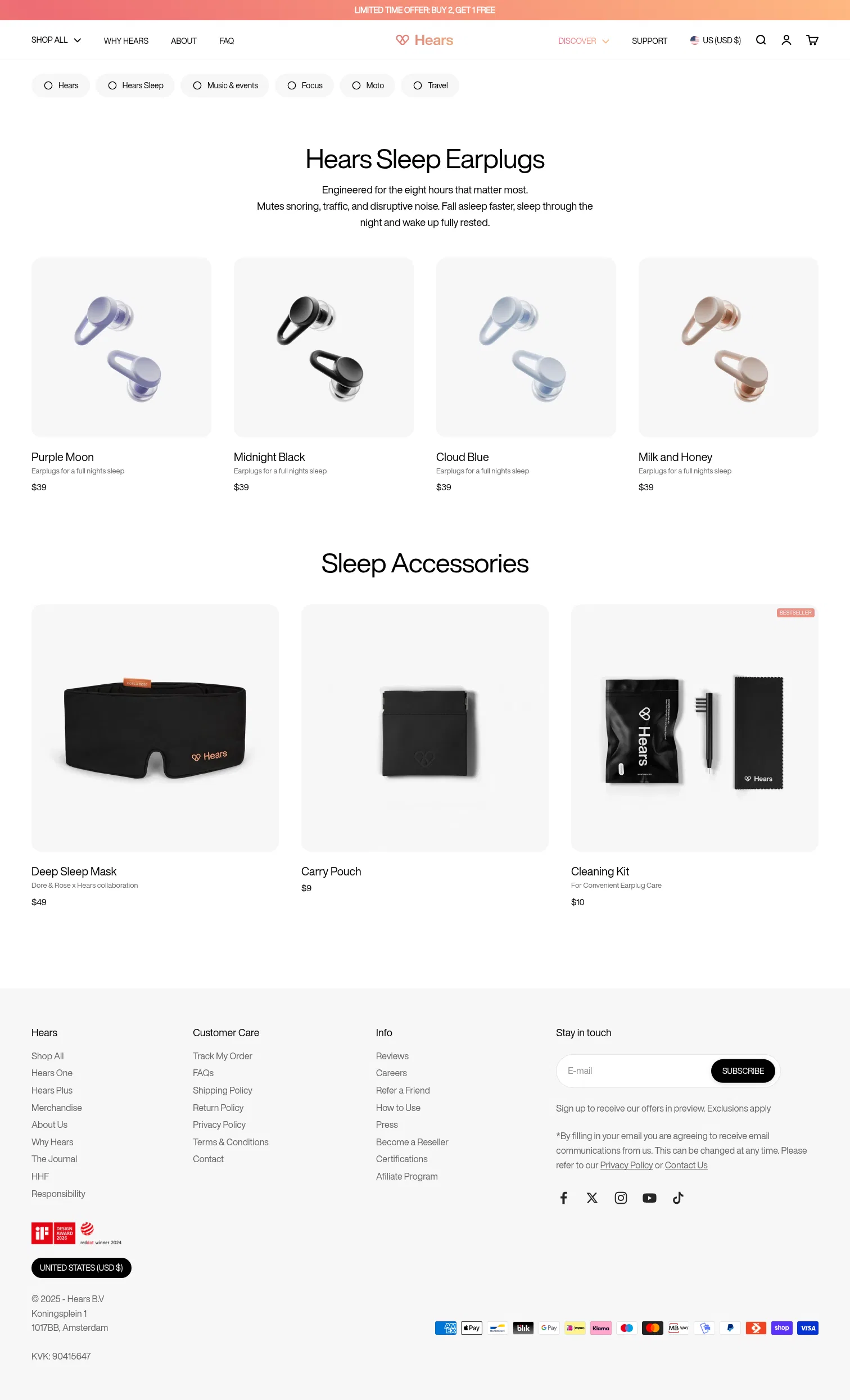 hears.com/collections/earplugs-for-loud-environments on desktop, full screenshot